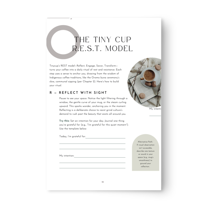 Sheet of paper with 'The Tinycup R.E.S.T. Model' on a white background