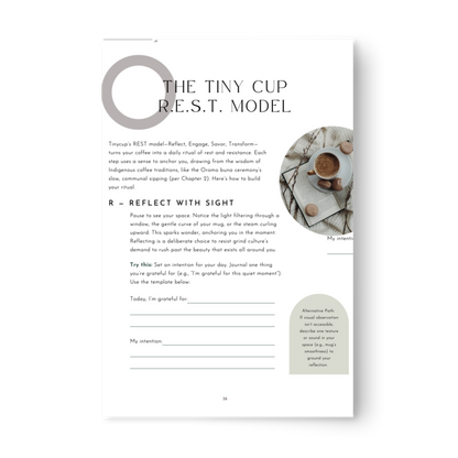 Sheet of paper with 'The Tinycup R.E.S.T. Model' on a white background